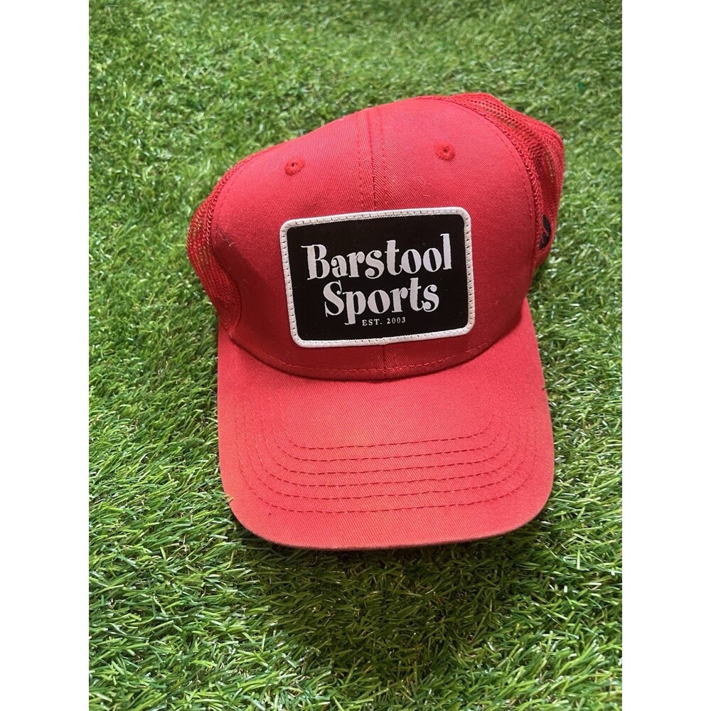 Barstool Sports Red Black Adjustable Strapback Cap with Logo Trucker Hat